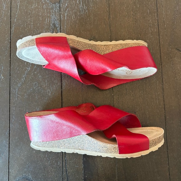 Yokono Red Leather Cork Wedges Crisscross Sandals Size 9 - Picture 4 of 13
